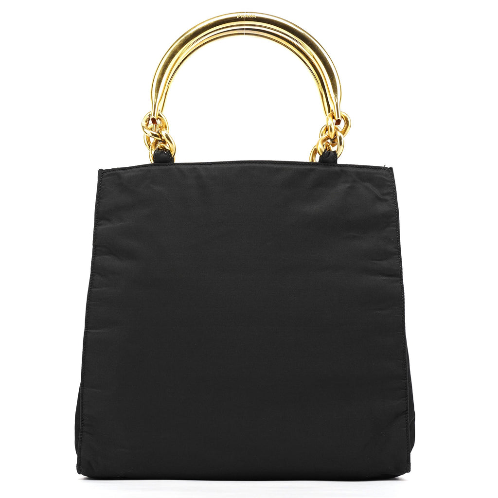 Black Tessuto Metallo Gold Handle Tote Bag