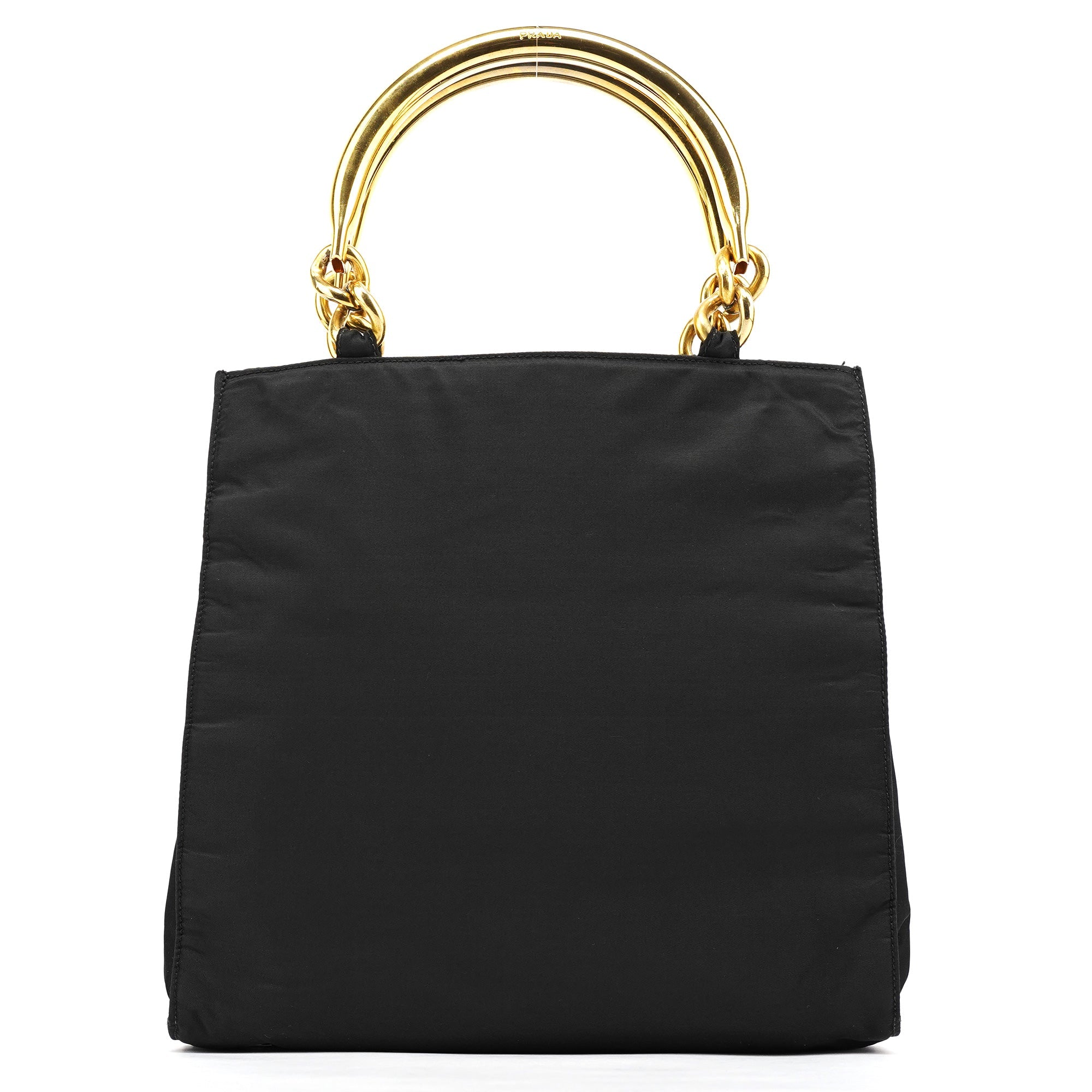 Black Tessuto Metallo Gold Handle Tote Bag