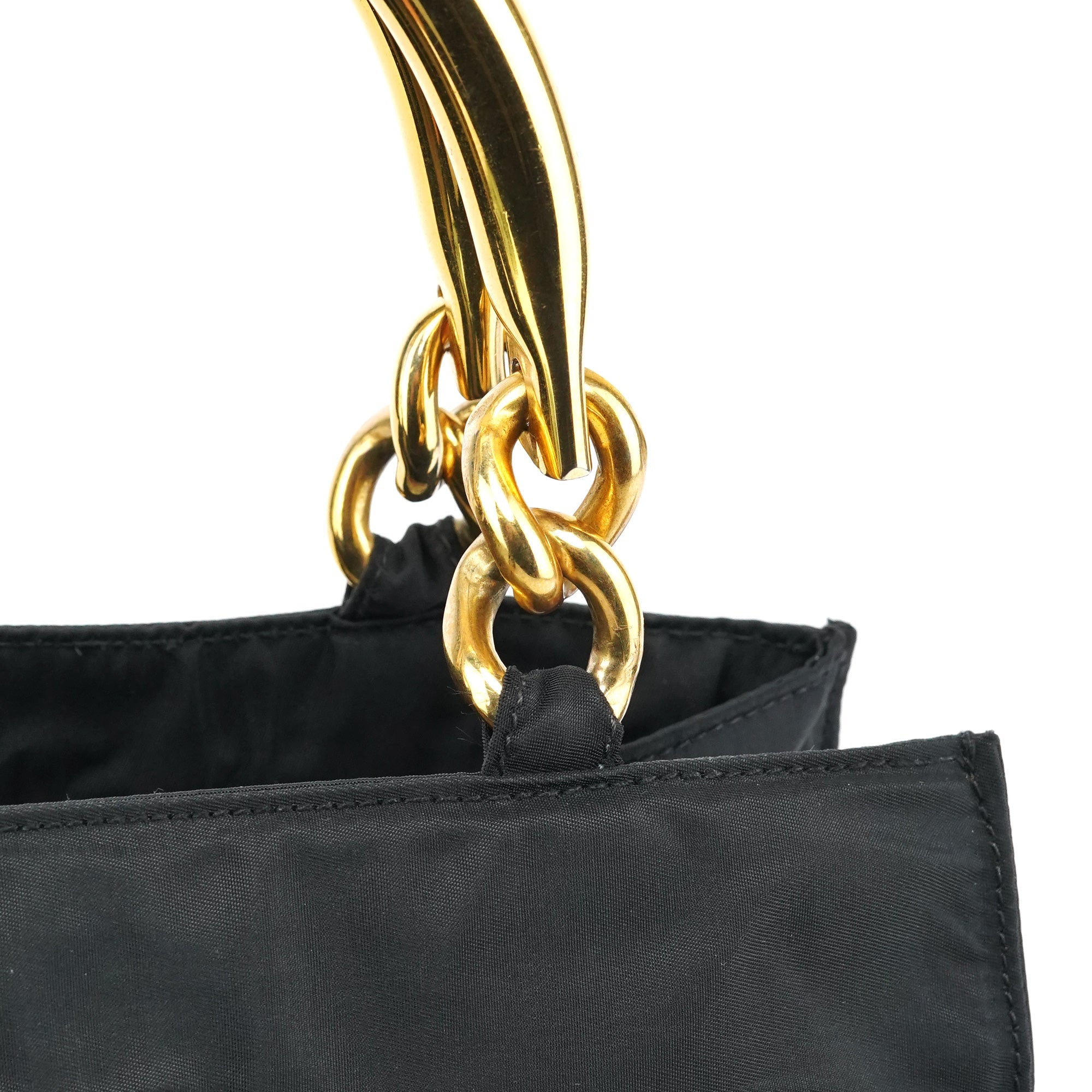Black Tessuto Metallo Gold Handle Tote Bag