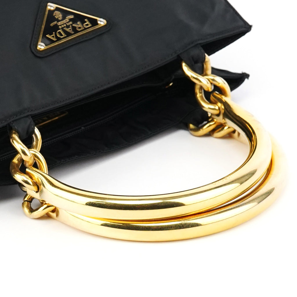 Black Tessuto Metallo Gold Handle Tote Bag