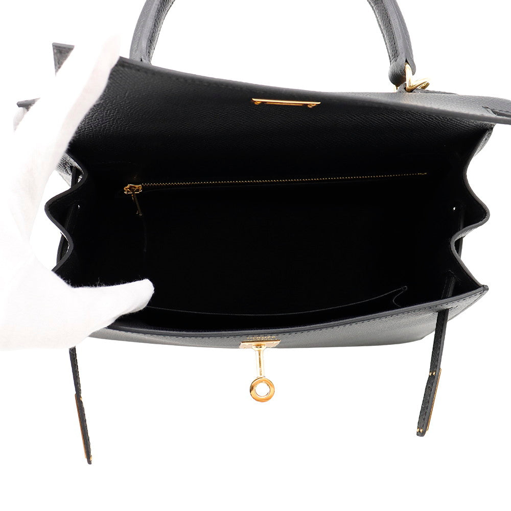 HERMES Kelly Sellier Black Epsom Size 25