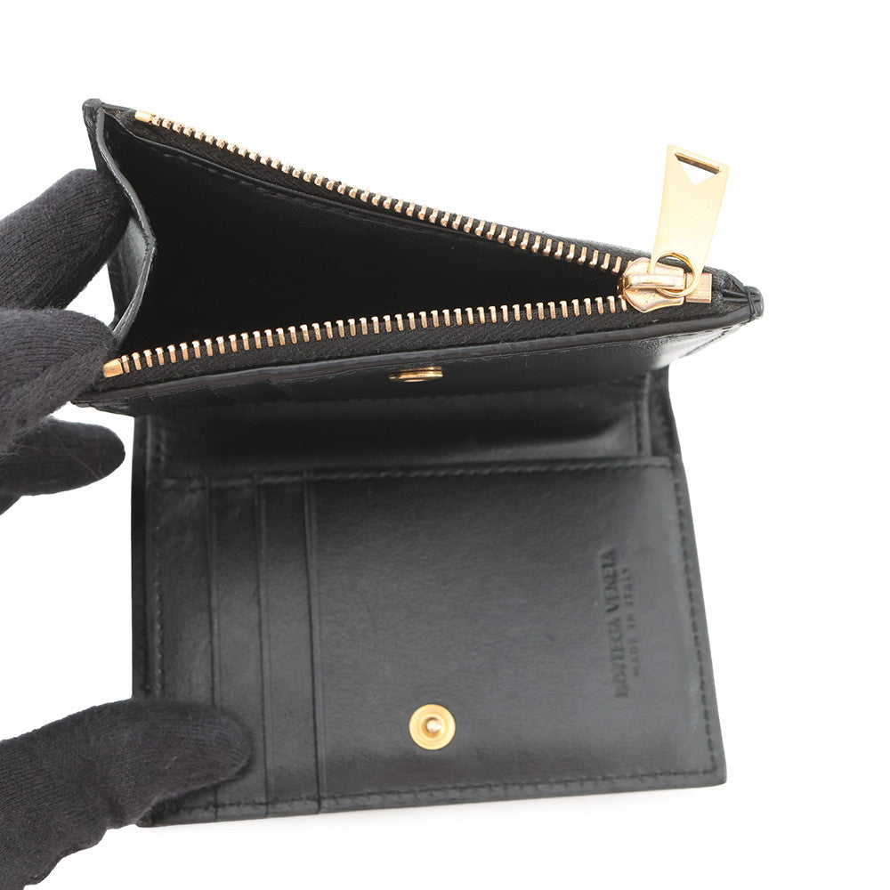 Bottega Veneta Padded Bi-fold Compact Wallet Black Lambskin