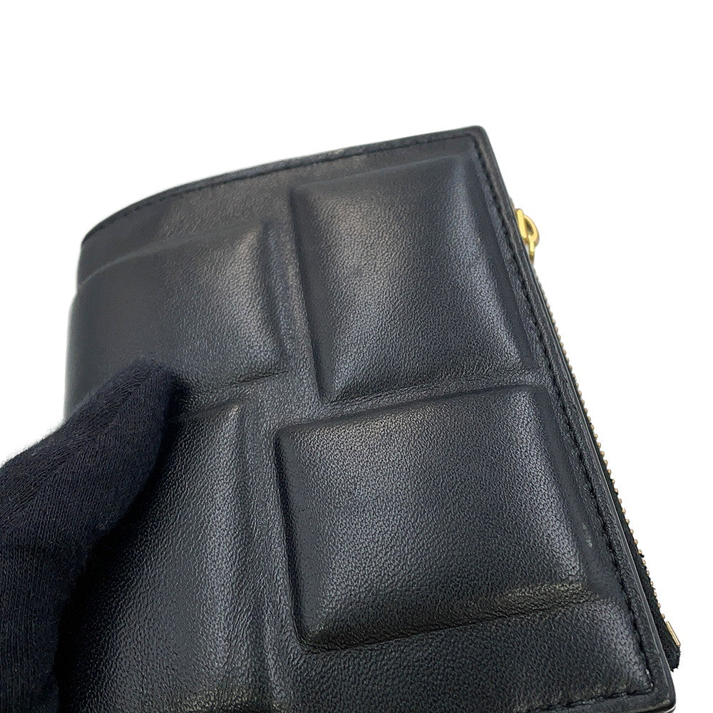 Bottega Veneta Padded Bi-fold Compact Wallet Black Lambskin
