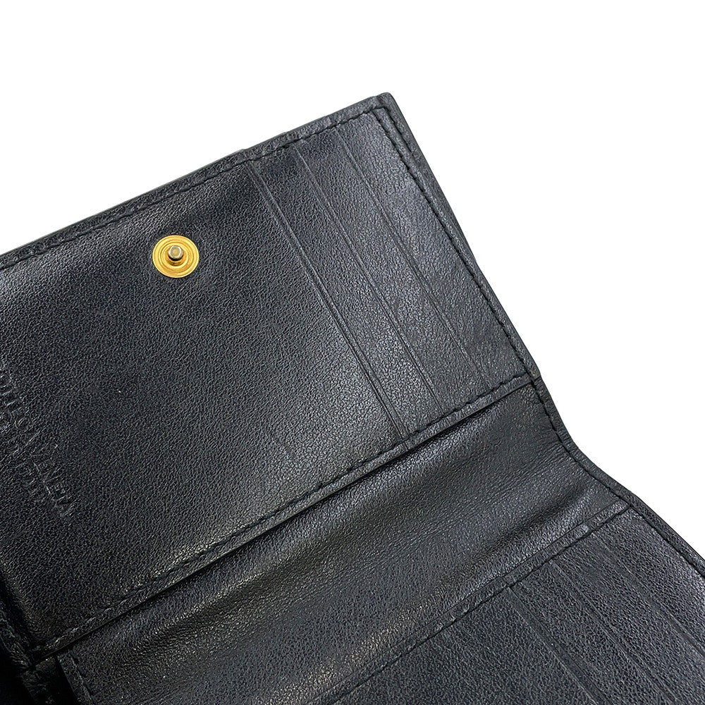 Bottega Veneta Padded Bi-fold Compact Wallet Black Lambskin