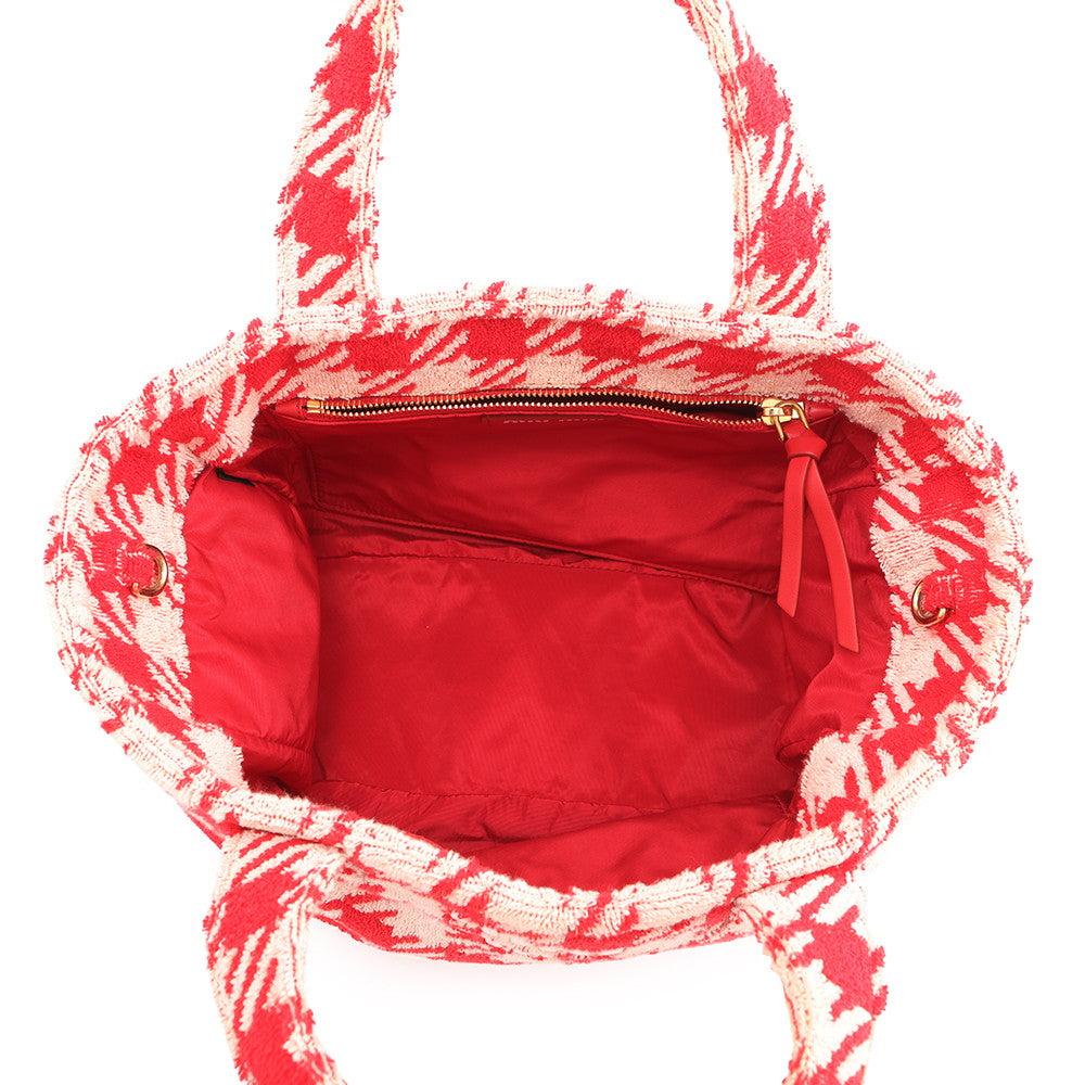 MIUMIU Terrycloth Check 2-Way Tote Bag Red5BG236 pile