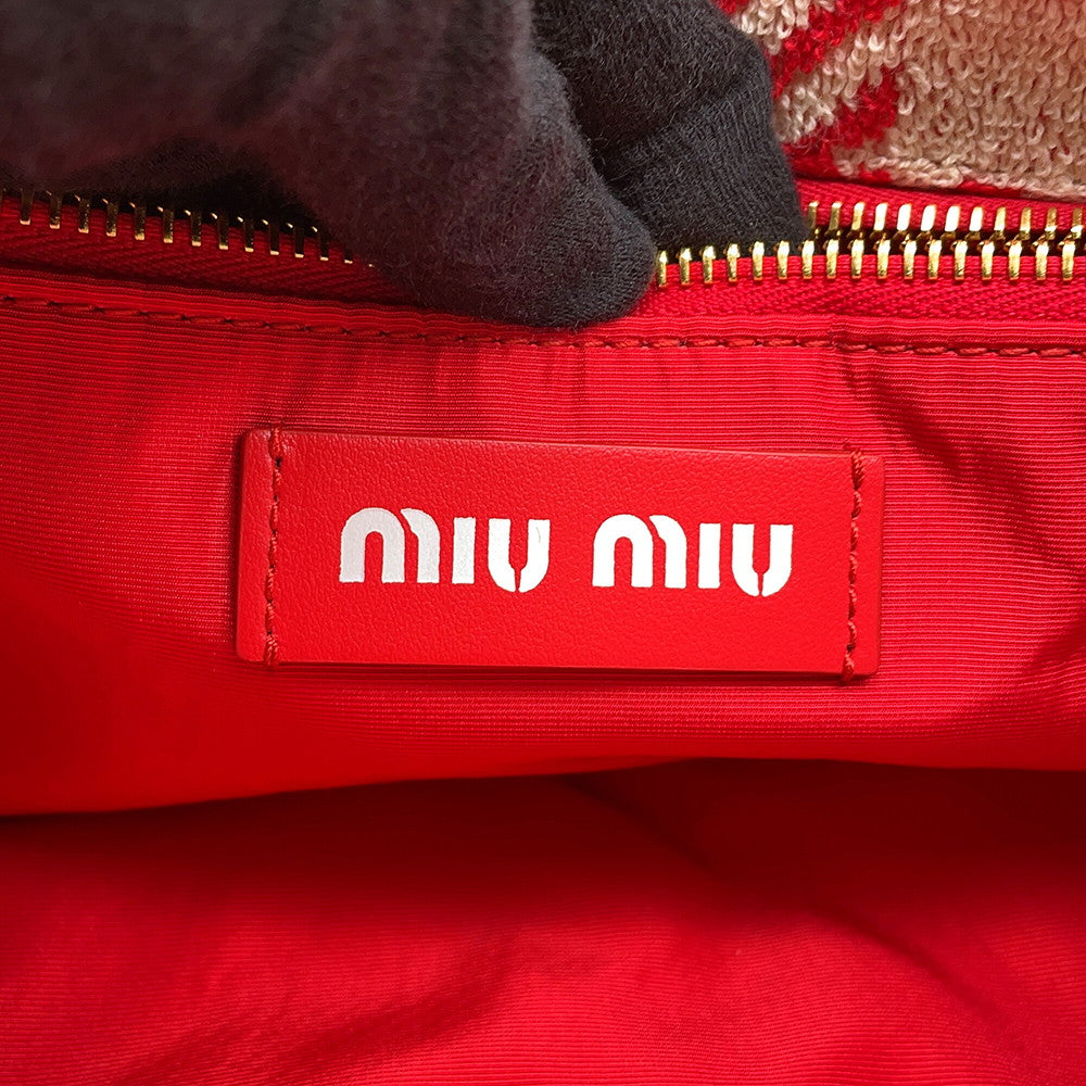 MIUMIU Terrycloth Check 2-Way Tote Bag Red5BG236 pile