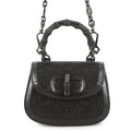 GUCCI Bamboo 1947 Handbag Black735116 Canvas Rhinestone Leather