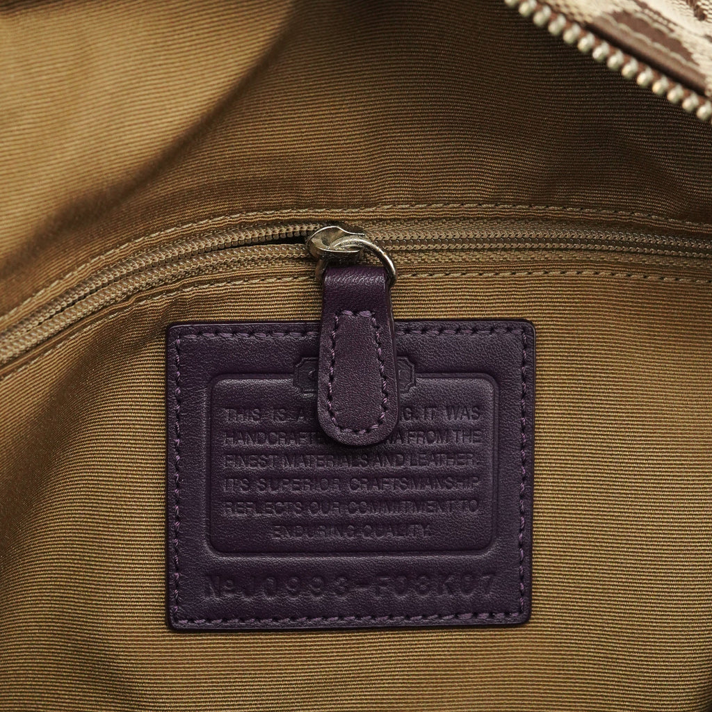 F08K07 Beige Purple Signature Canvas Hampton Handbag