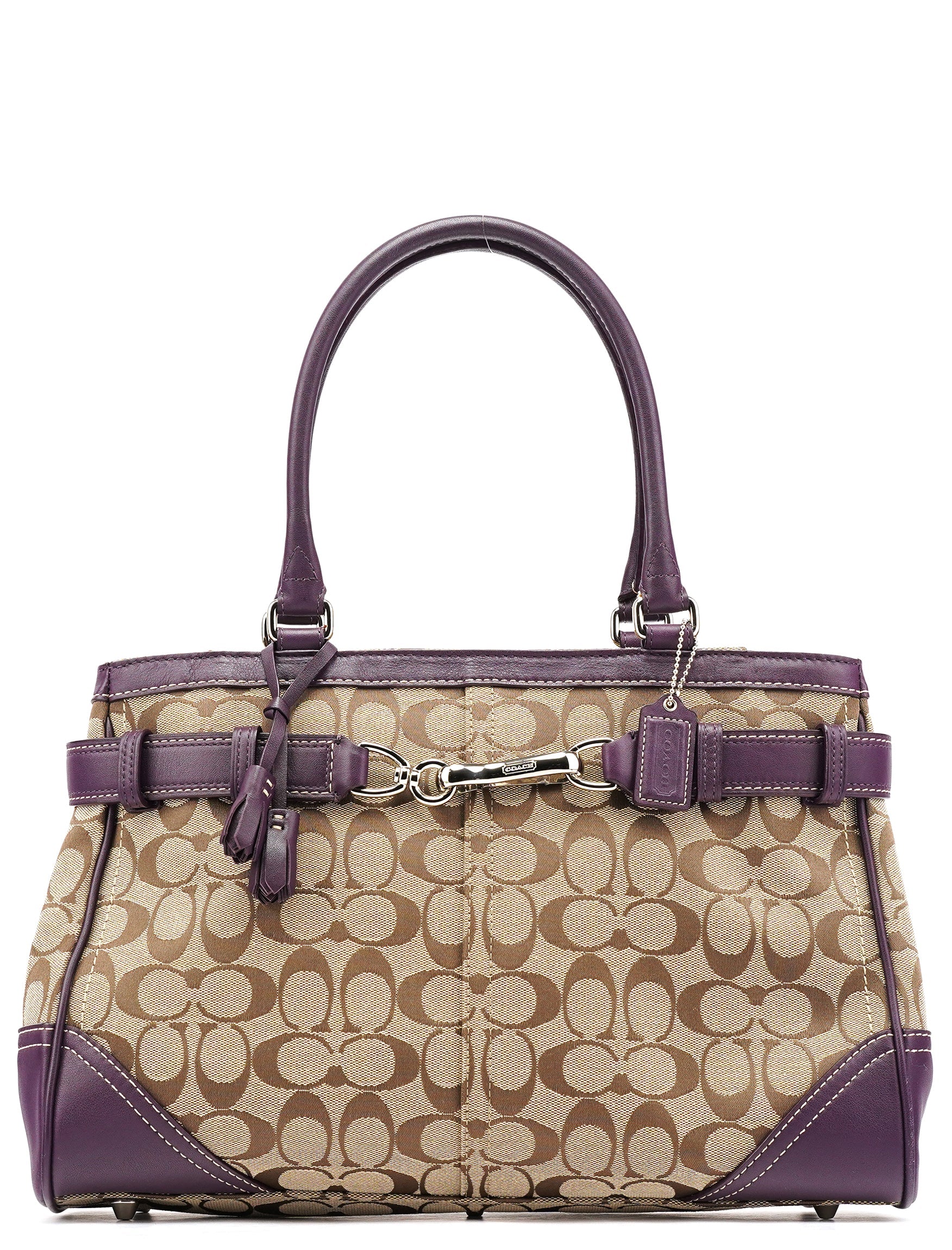 F08K07 Beige Purple Signature Canvas Hampton Handbag