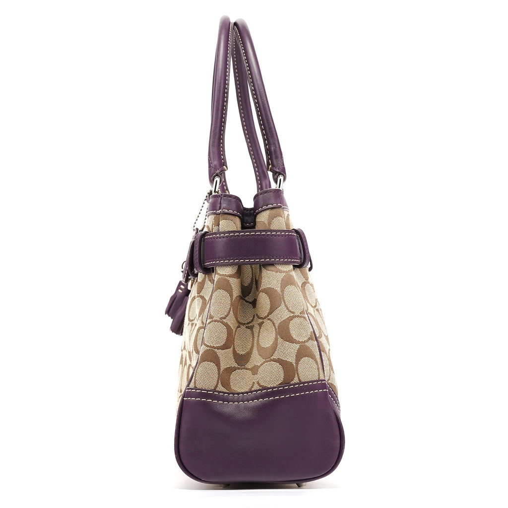F08K07 Beige Purple Signature Canvas Hampton Handbag
