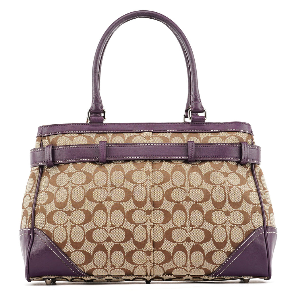 F08K07 Beige Purple Signature Canvas Hampton Handbag