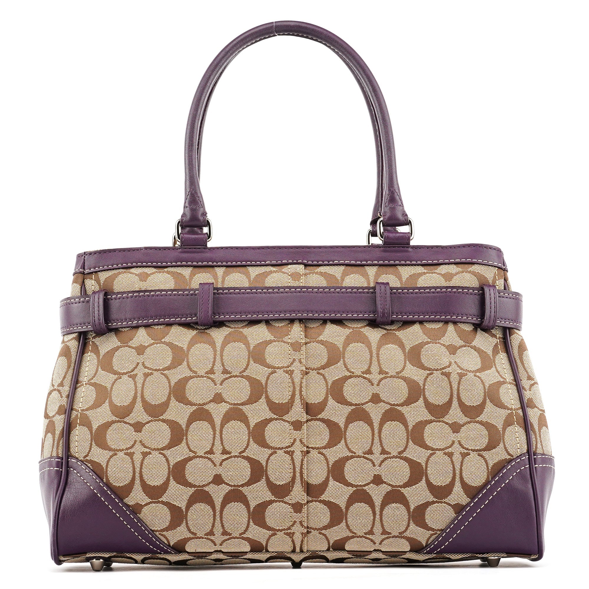 F08K07 Beige Purple Signature Canvas Hampton Handbag