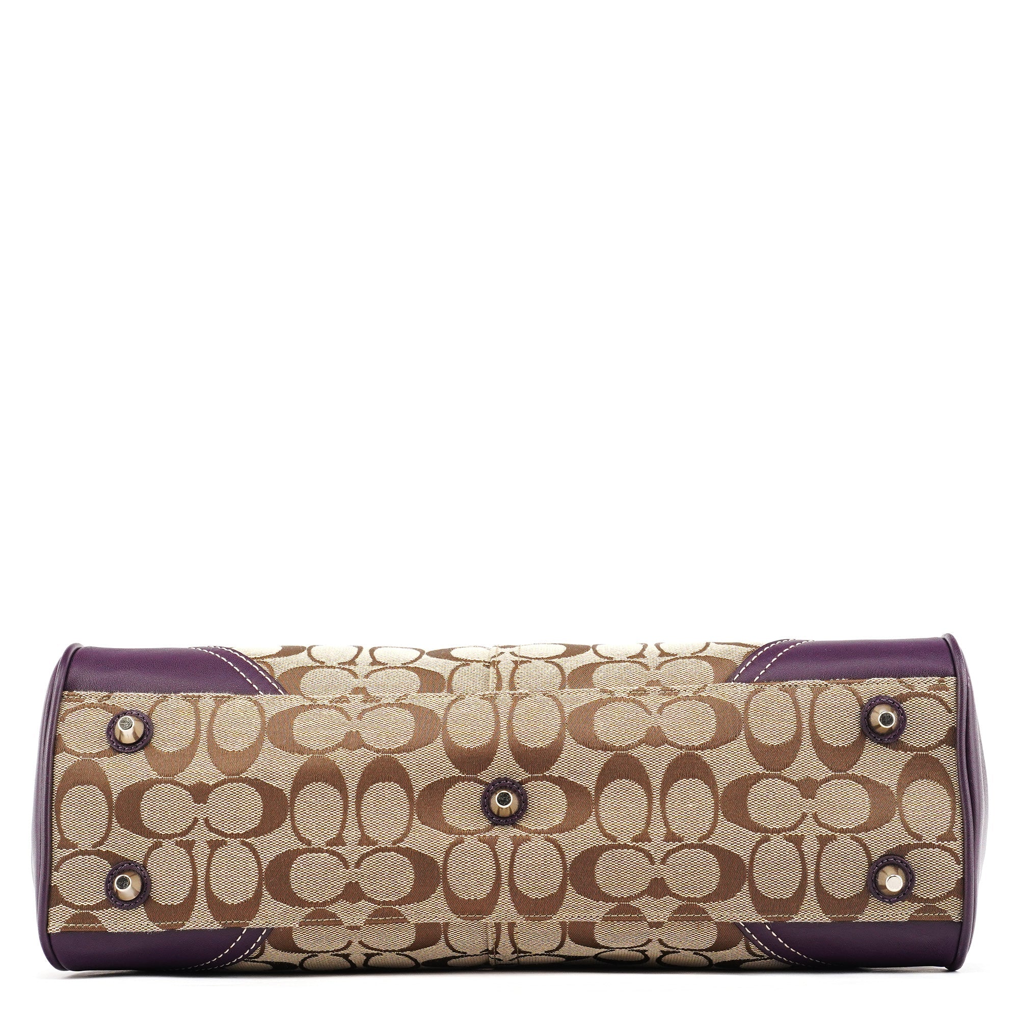 F08K07 Beige Purple Signature Canvas Hampton Handbag