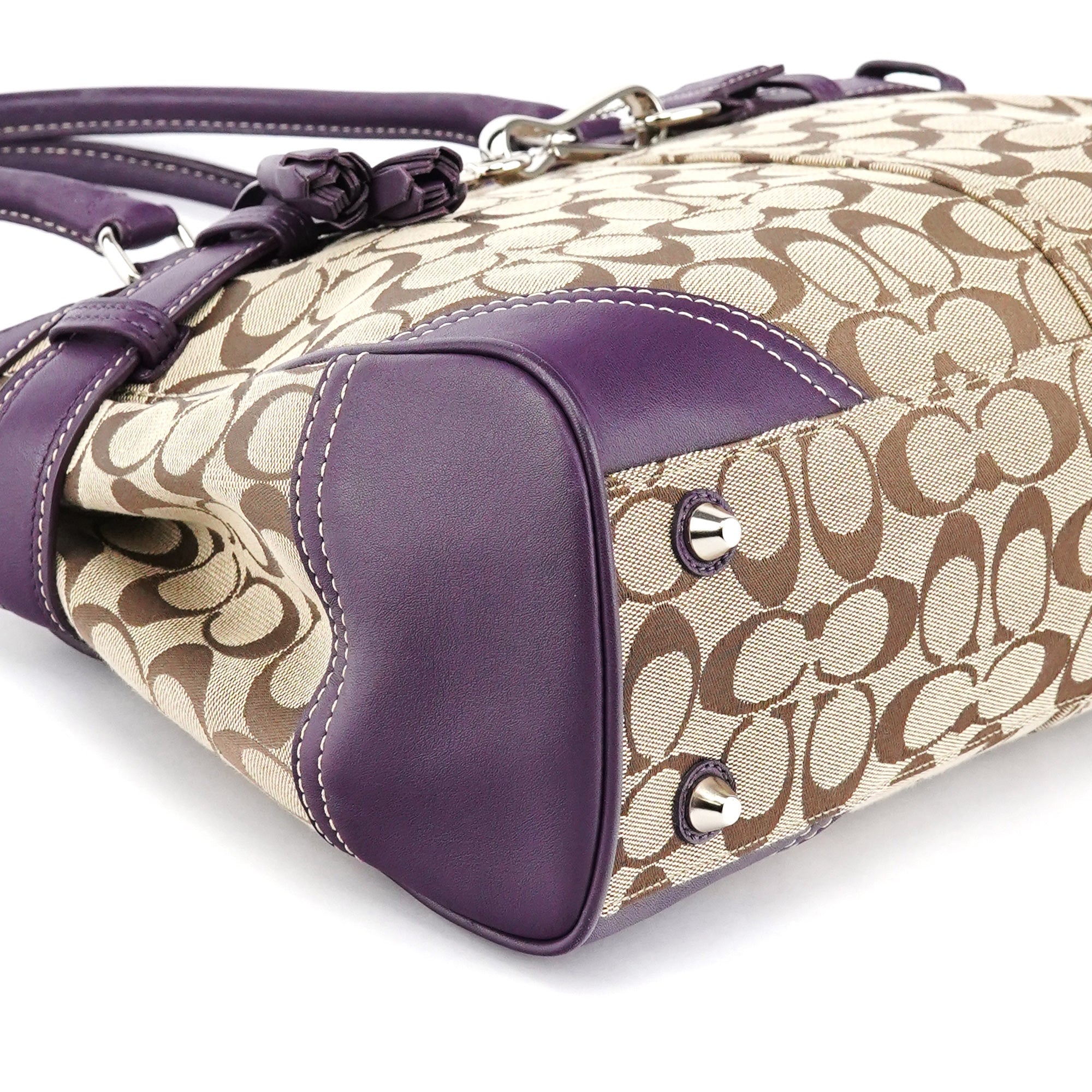F08K07 Beige Purple Signature Canvas Hampton Handbag