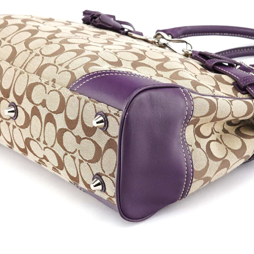 F08K07 Beige Purple Signature Canvas Hampton Handbag