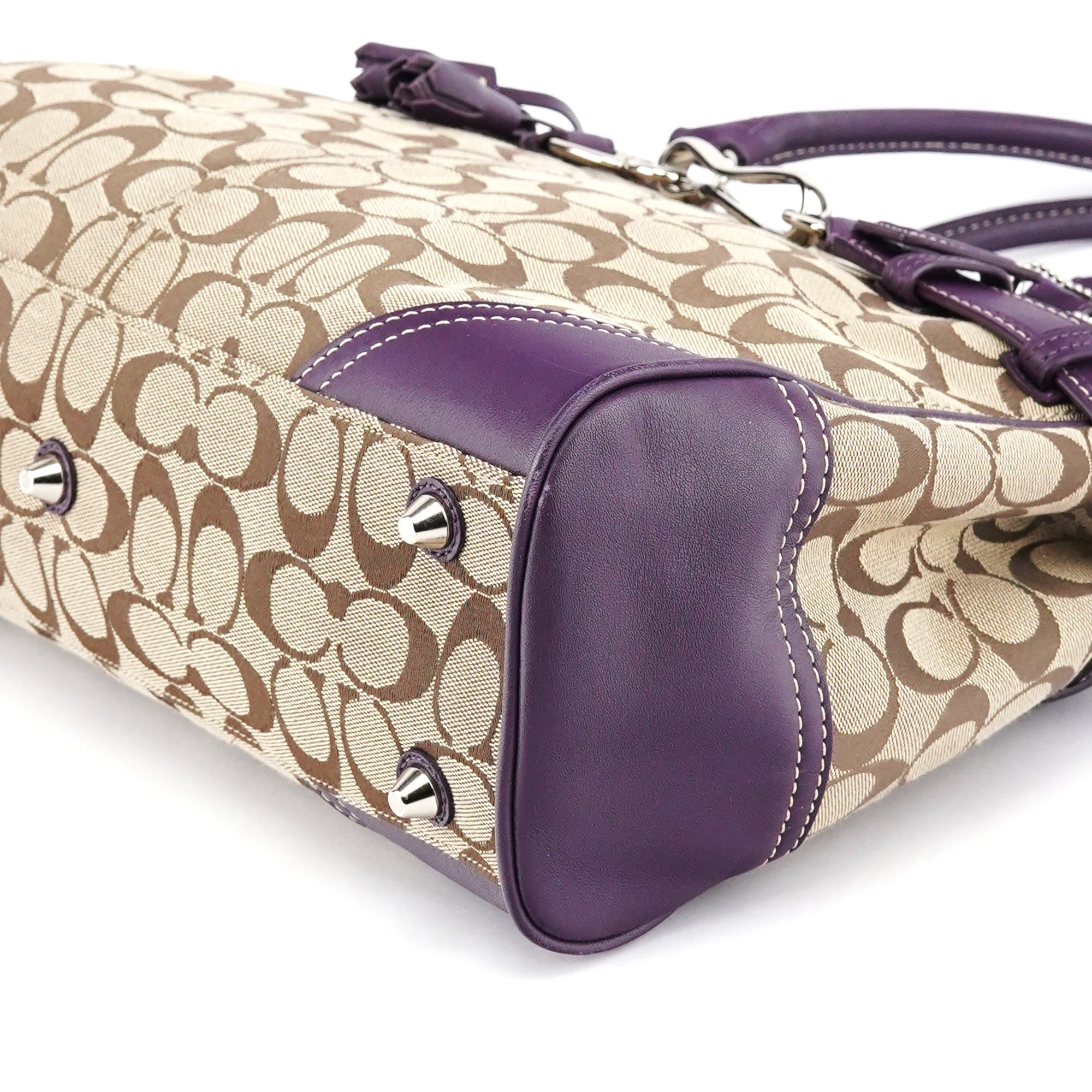F08K07 Beige Purple Signature Canvas Hampton Handbag