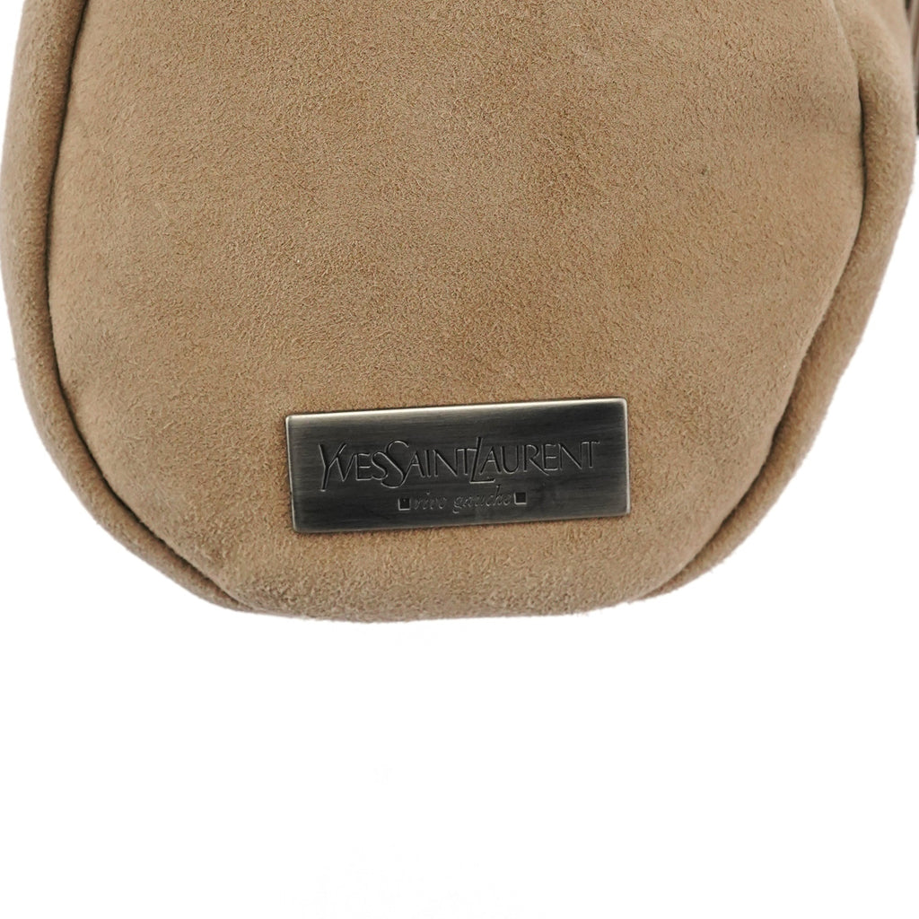 Beige Suede Tassel Drawstring Shoulder Bag