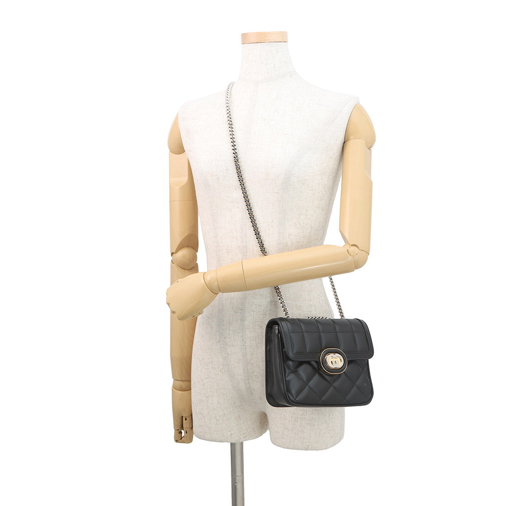 GUCCI Decorated Mini Chain Shoulder Bag Black741457 Leather