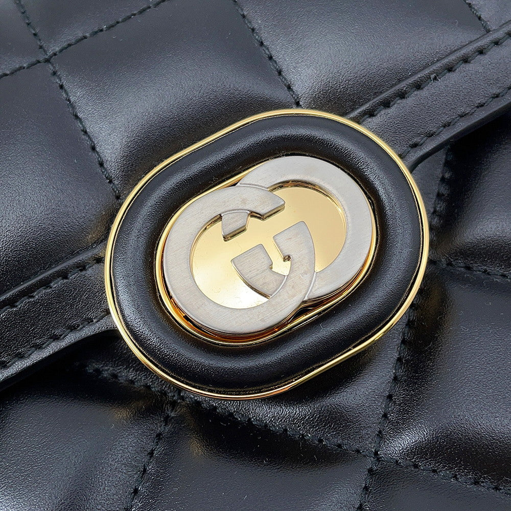 GUCCI Decorated Mini Chain Shoulder Bag Black741457 Leather