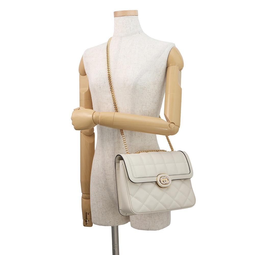 GUCCI Decorated Chain Shoulder Bag White850524 Leather