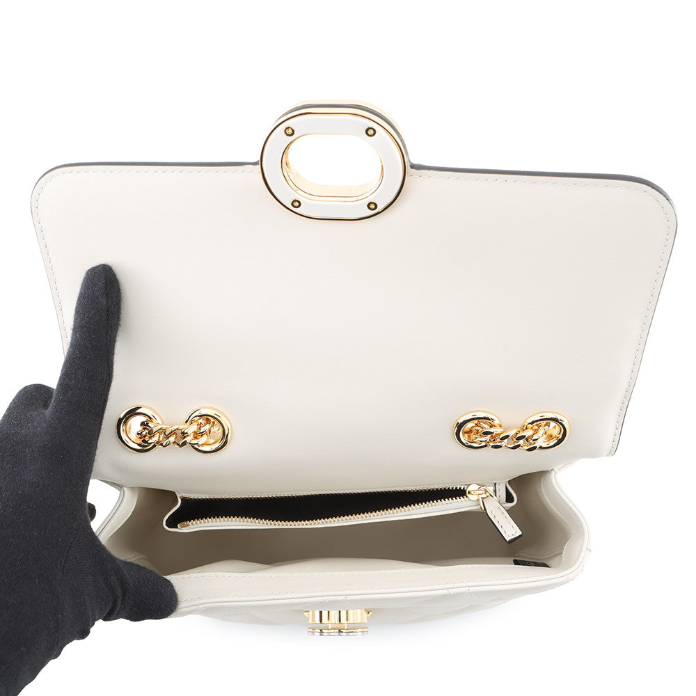 GUCCI Decorated Chain Shoulder Bag White850524 Leather