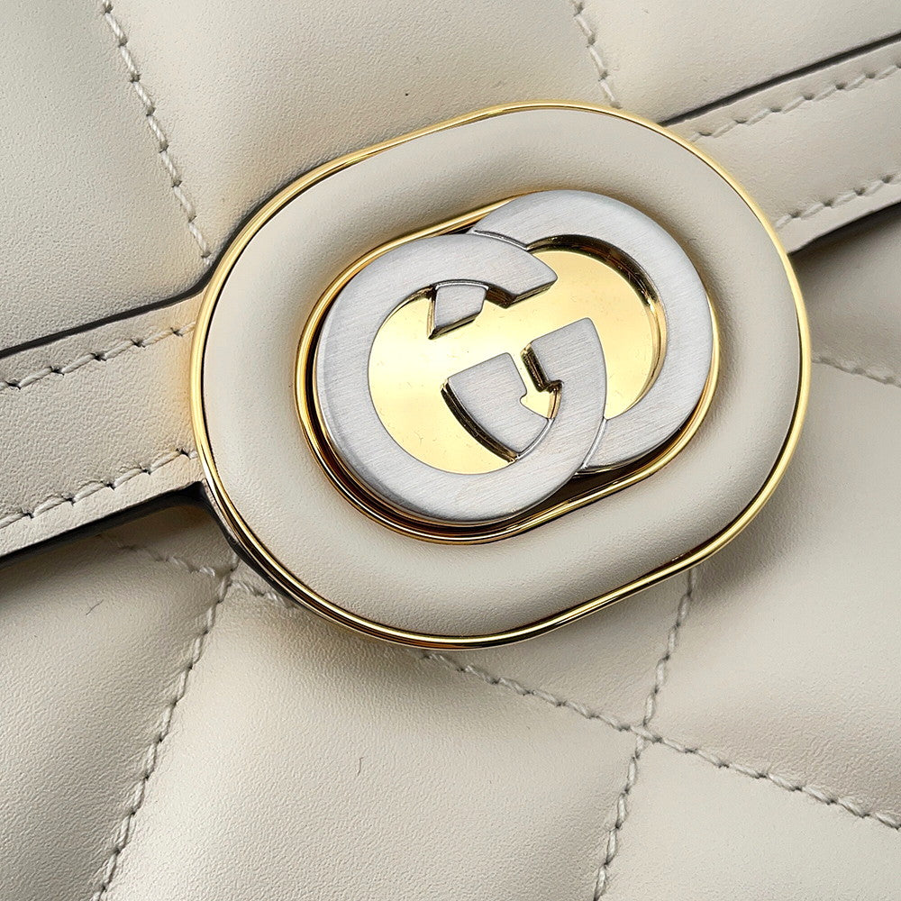 GUCCI Decorated Chain Shoulder Bag White850524 Leather