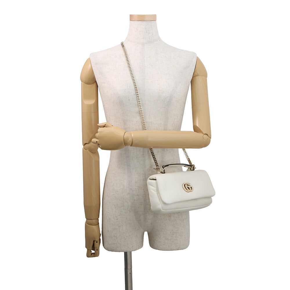 GUCCI GG Milano Top Handle Chain Shoulder Bag White806017 Leather