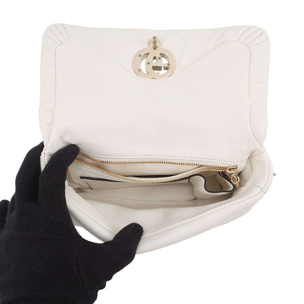 GUCCI GG Milano Top Handle Chain Shoulder Bag White806017 Leather