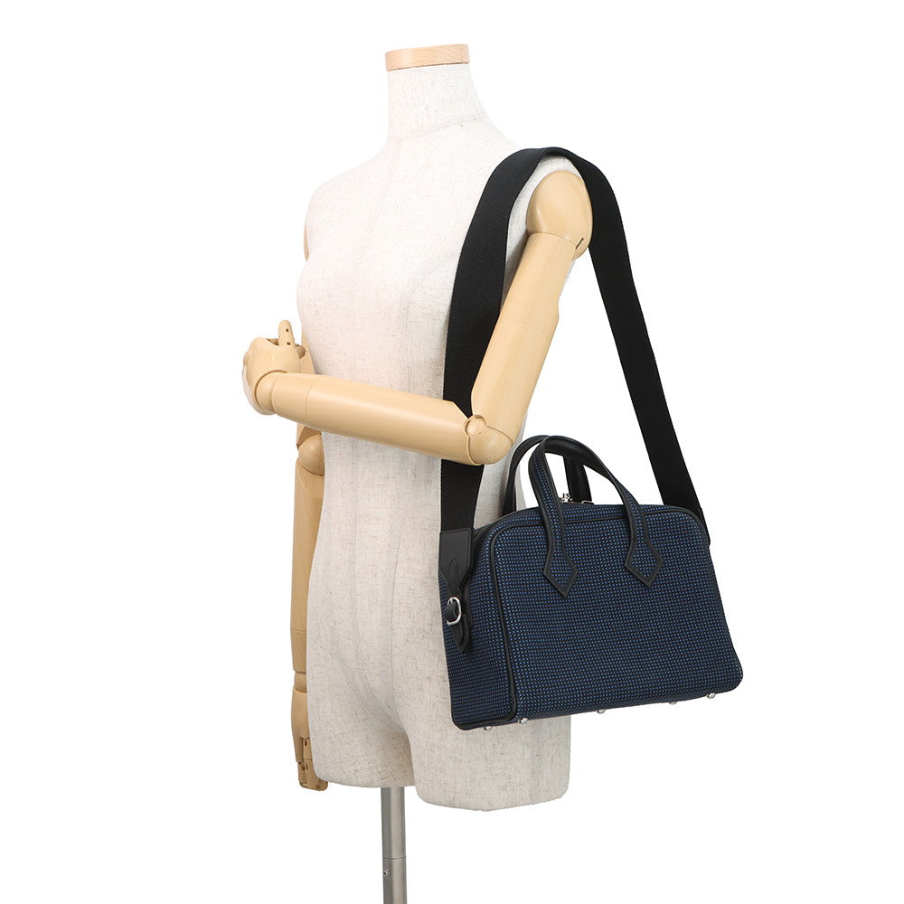 HERMES Victoria 3 Fool Toe Black/Blue Saphir Swift Leather Toile Cadrille Size Mini