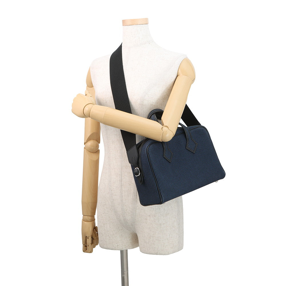 HERMES Victoria 3 Fool Toe Black/Blue Saphir Swift Leather Toile Cadrille Size Mini
