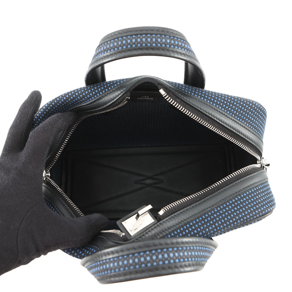 HERMES Victoria 3 Fool Toe Black/Blue Saphir Swift Leather Toile Cadrille Size Mini