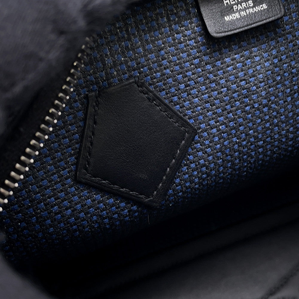 HERMES Victoria 3 Fool Toe Black/Blue Saphir Swift Leather Toile Cadrille Size Mini
