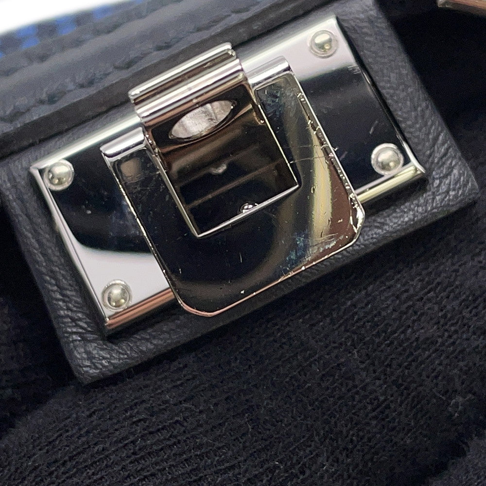HERMES Victoria 3 Fool Toe Black/Blue Saphir Swift Leather Toile Cadrille Size Mini