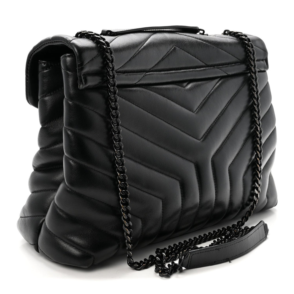 Calfskin Y Quilted Monogram Medium Loulou Chain Satchel Black