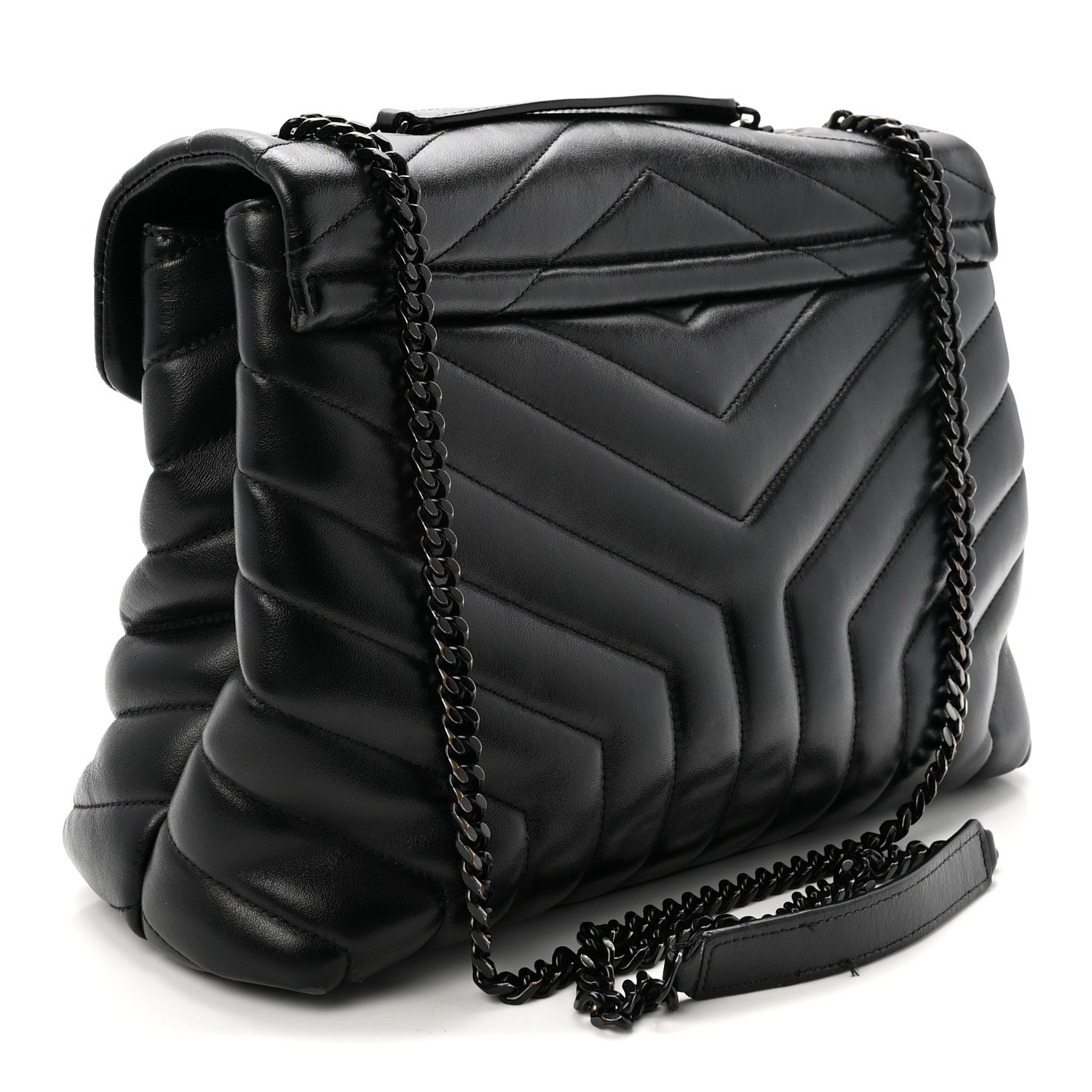 Calfskin Y Quilted Monogram Medium Loulou Chain Satchel Black