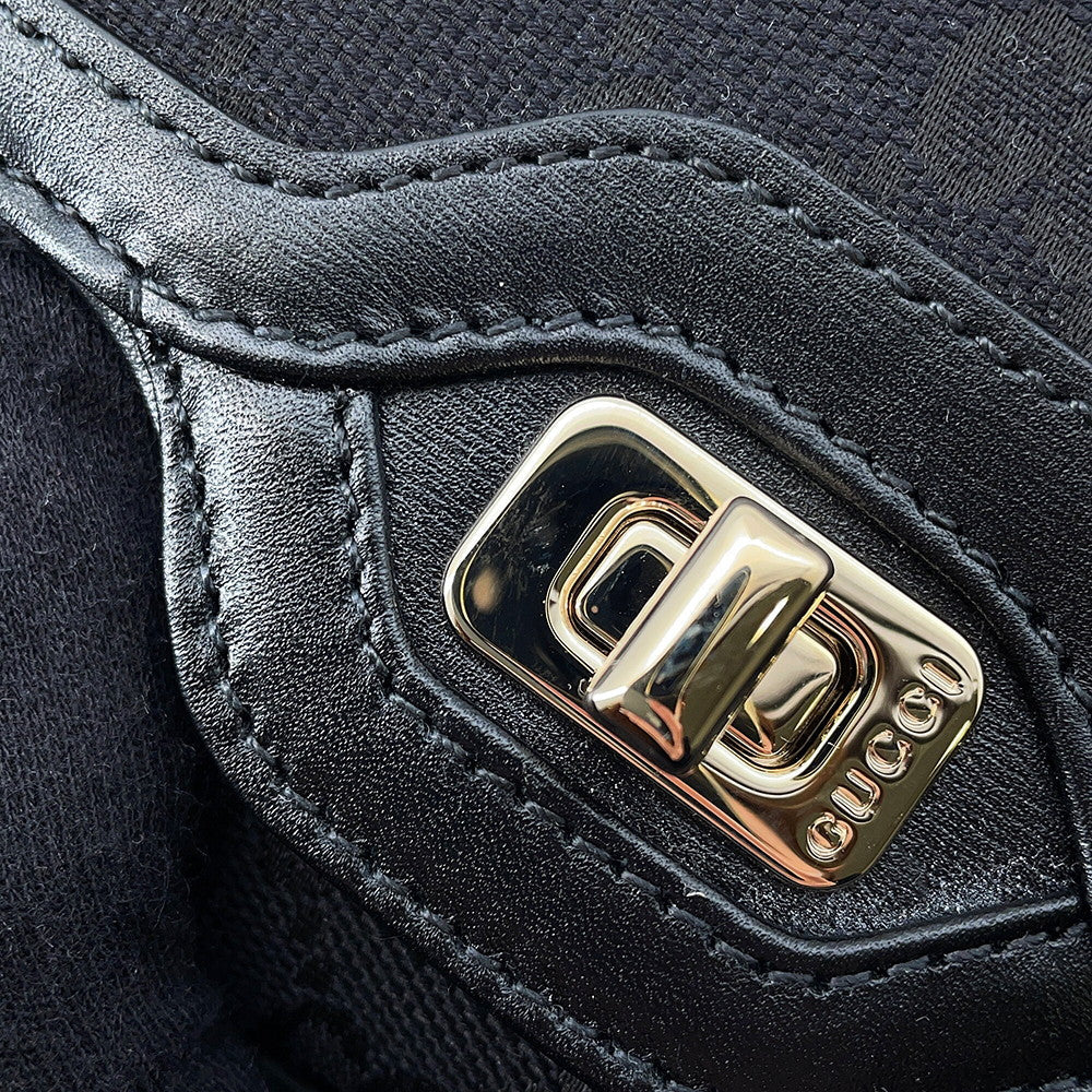 GUCCI Luce Shoulder Bag Black786027 GG Canvas Leather Size Small