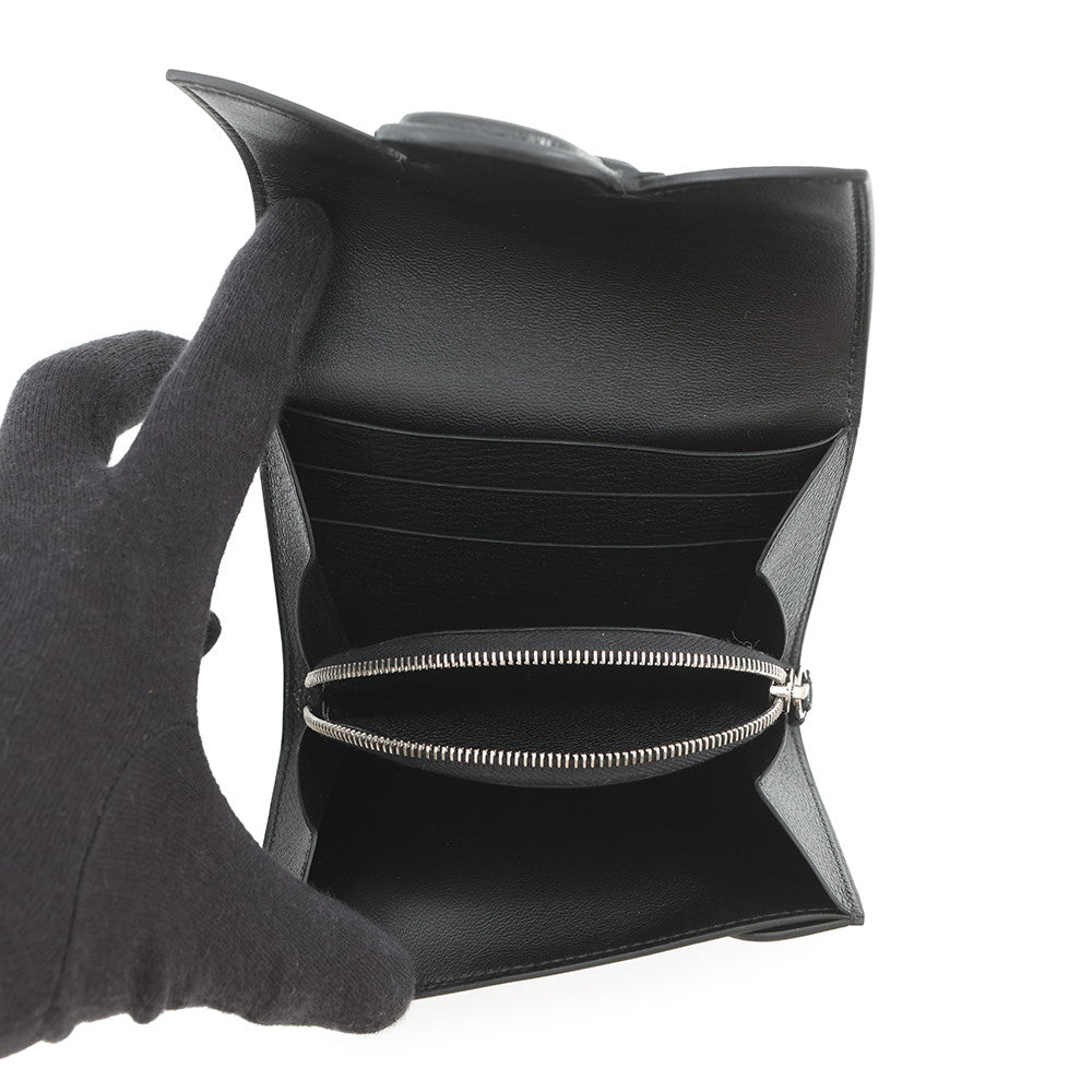 HERMES Port Folio 1938-12 Compact Wallet Black Chevre Myzore Goatskin