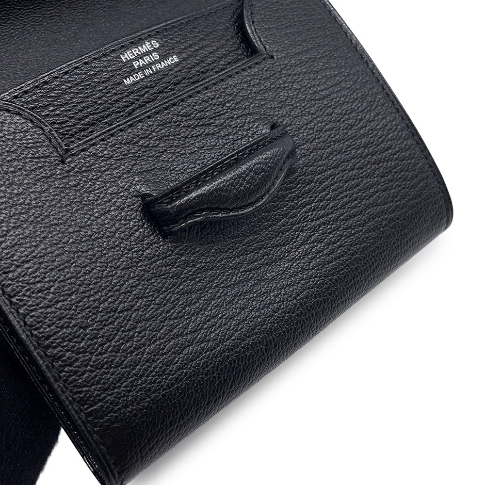 HERMES Port Folio 1938-12 Compact Wallet Black Chevre Myzore Goatskin