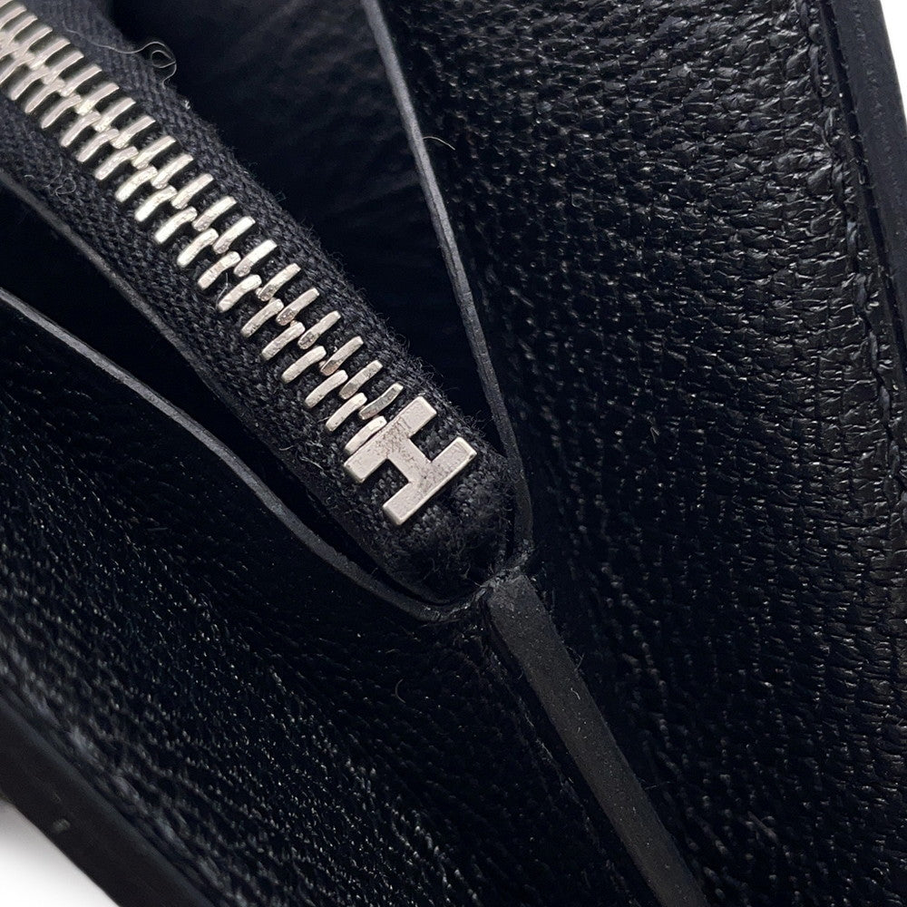HERMES Port Folio 1938-12 Compact Wallet Black Chevre Myzore Goatskin