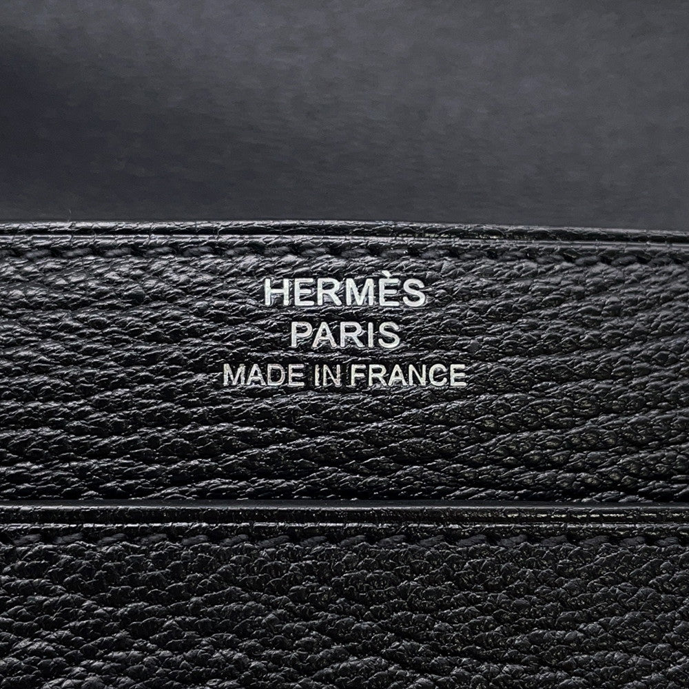 HERMES Port Folio 1938-12 Compact Wallet Black Chevre Myzore Goatskin