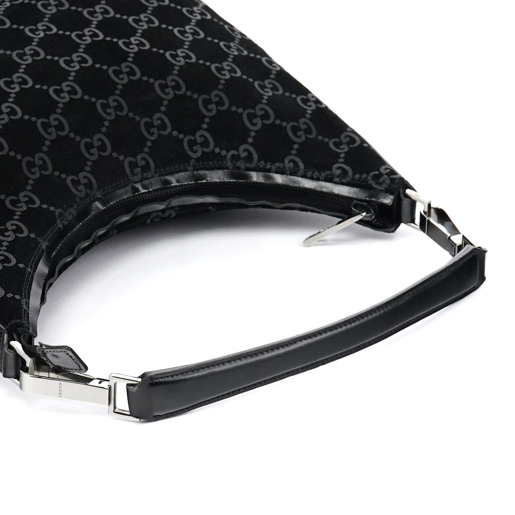 000 0602 Black GG Suede Hobo Shoulder Bag