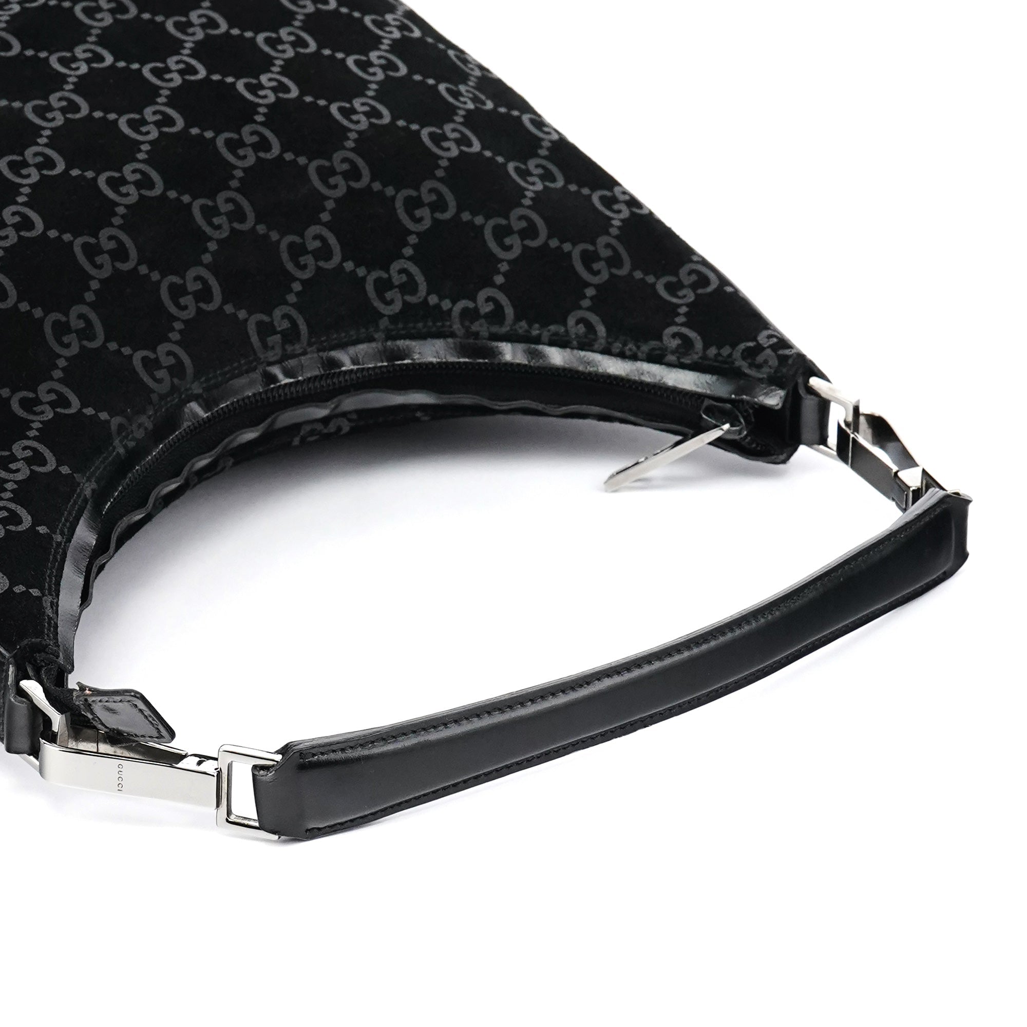 000 0602 Black GG Suede Hobo Shoulder Bag