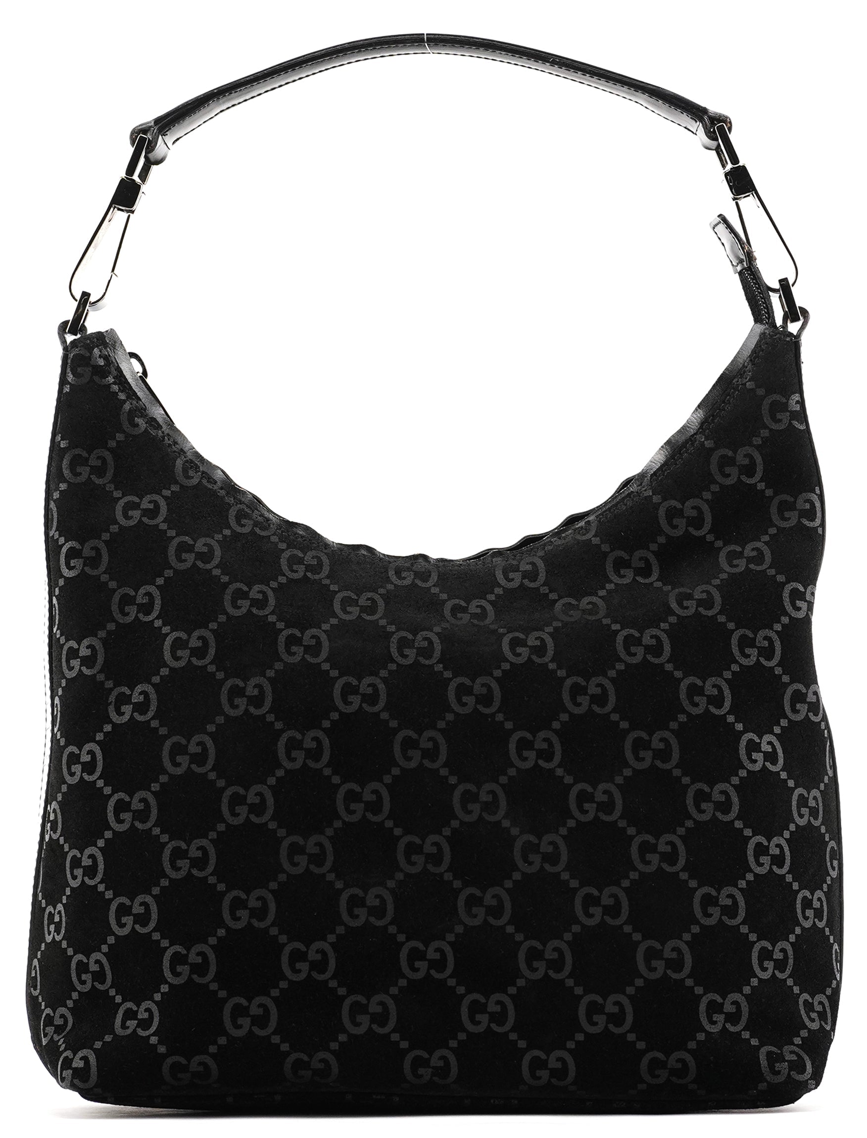 000 0602 Black GG Suede Hobo Shoulder Bag