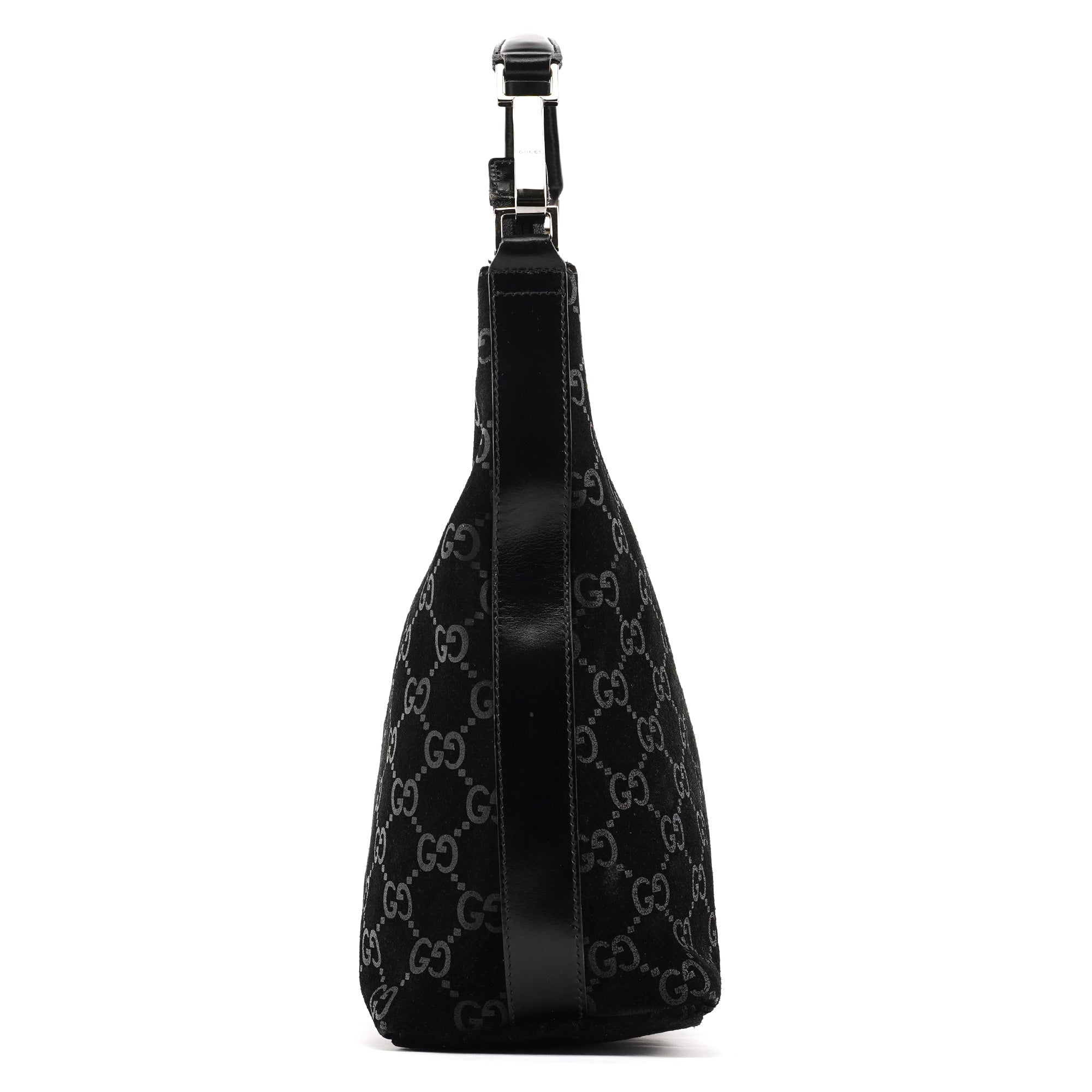 000 0602 Black GG Suede Hobo Shoulder Bag