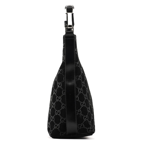 000 0602 Black GG Suede Hobo Shoulder Bag