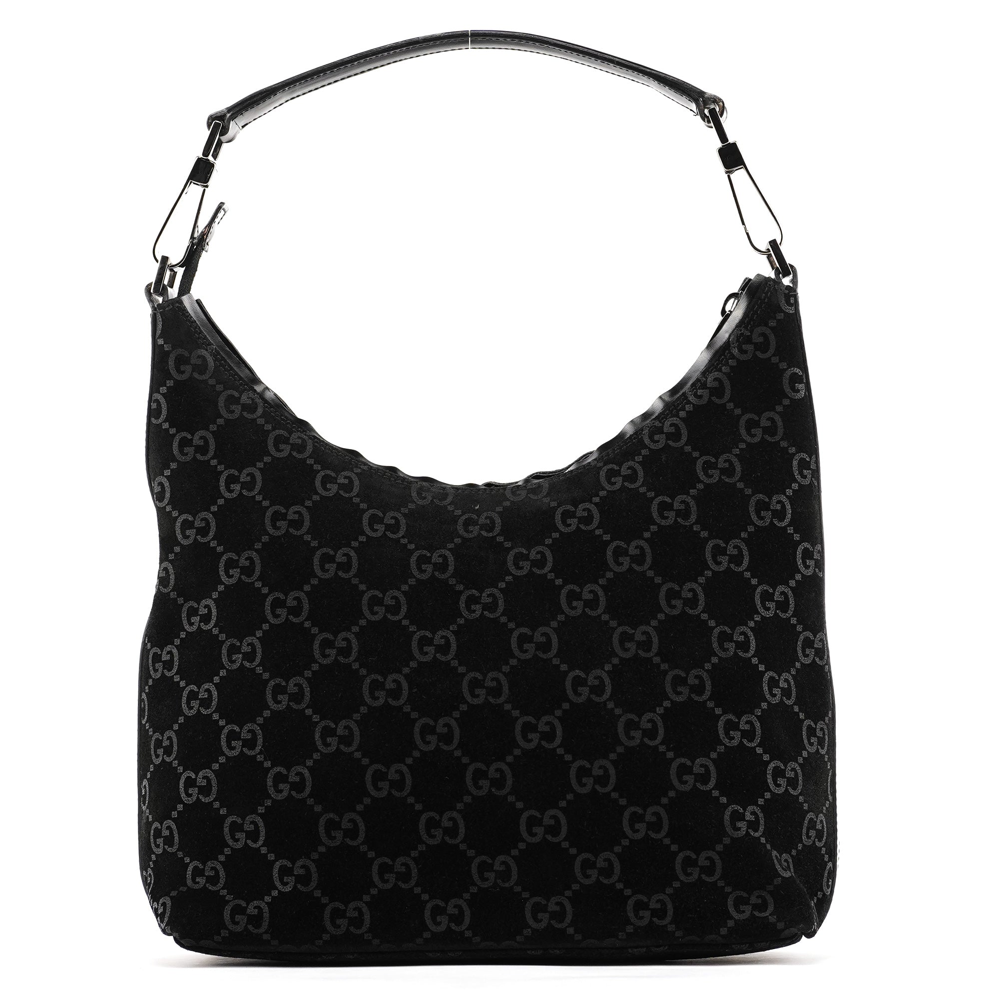 000 0602 Black GG Suede Hobo Shoulder Bag