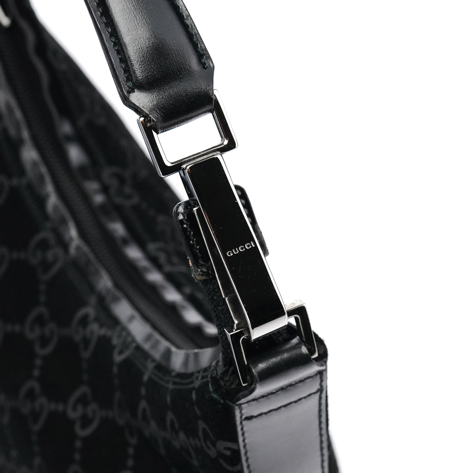 000 0602 Black GG Suede Hobo Shoulder Bag