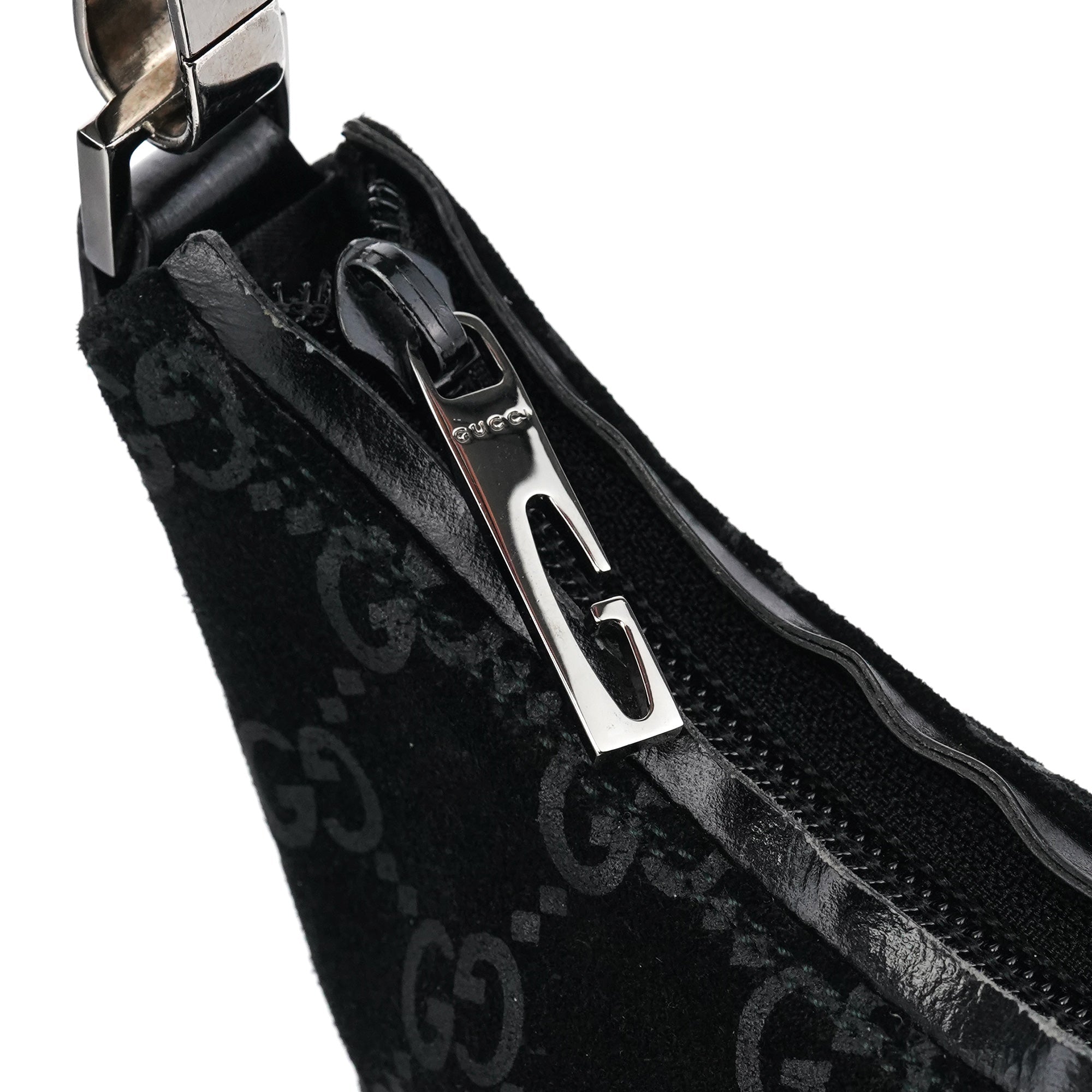 000 0602 Black GG Suede Hobo Shoulder Bag