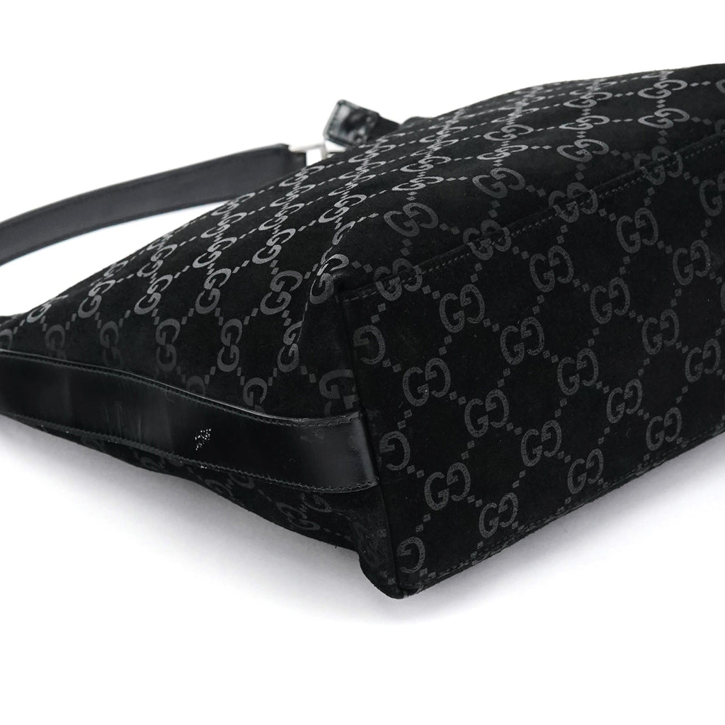 000 0602 Black GG Suede Hobo Shoulder Bag