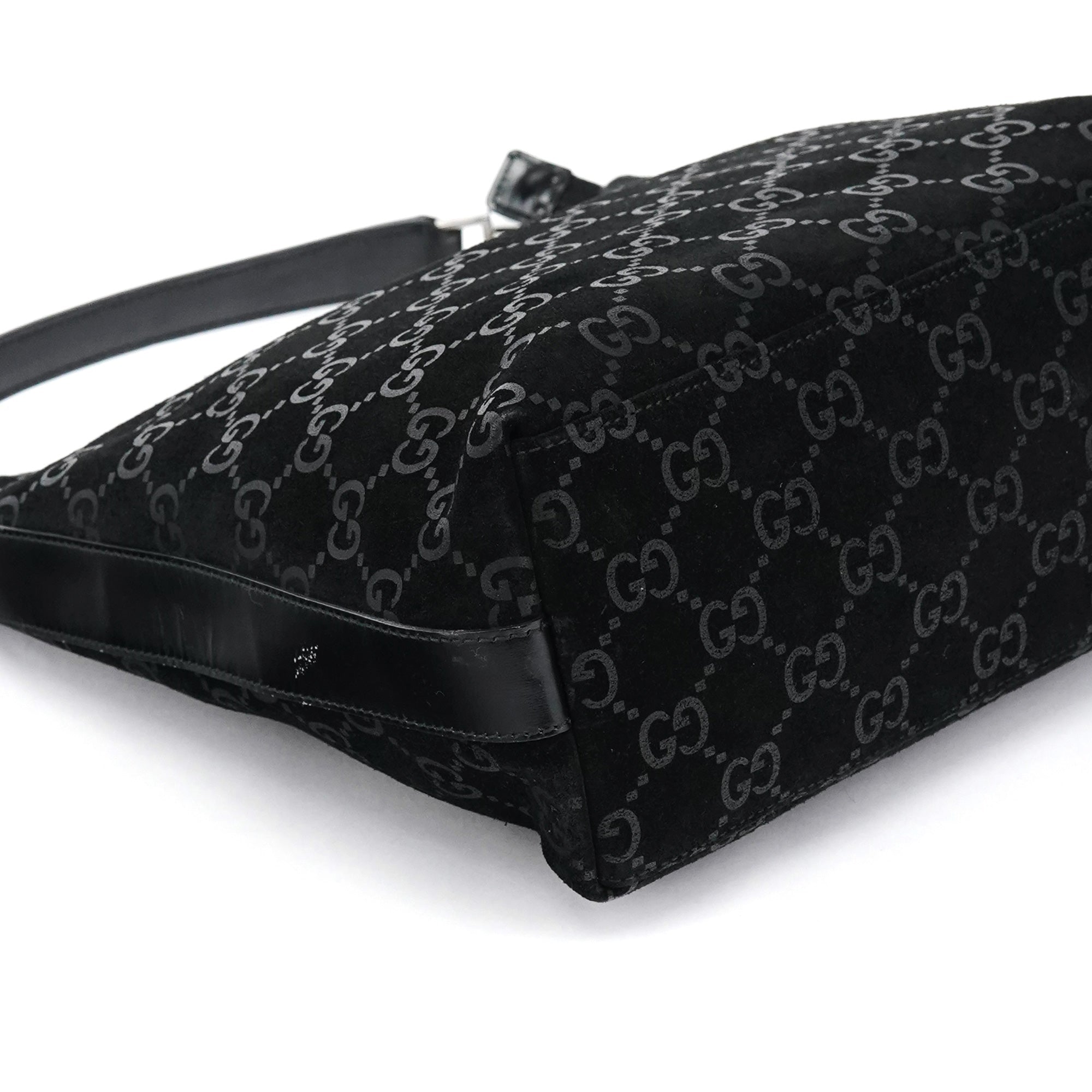000 0602 Black GG Suede Hobo Shoulder Bag